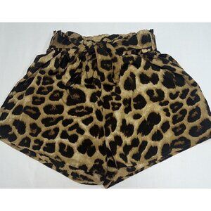 Shein Shorts Womens Medium Leopard Animal Print Paper Bag Elastic Waist Belted